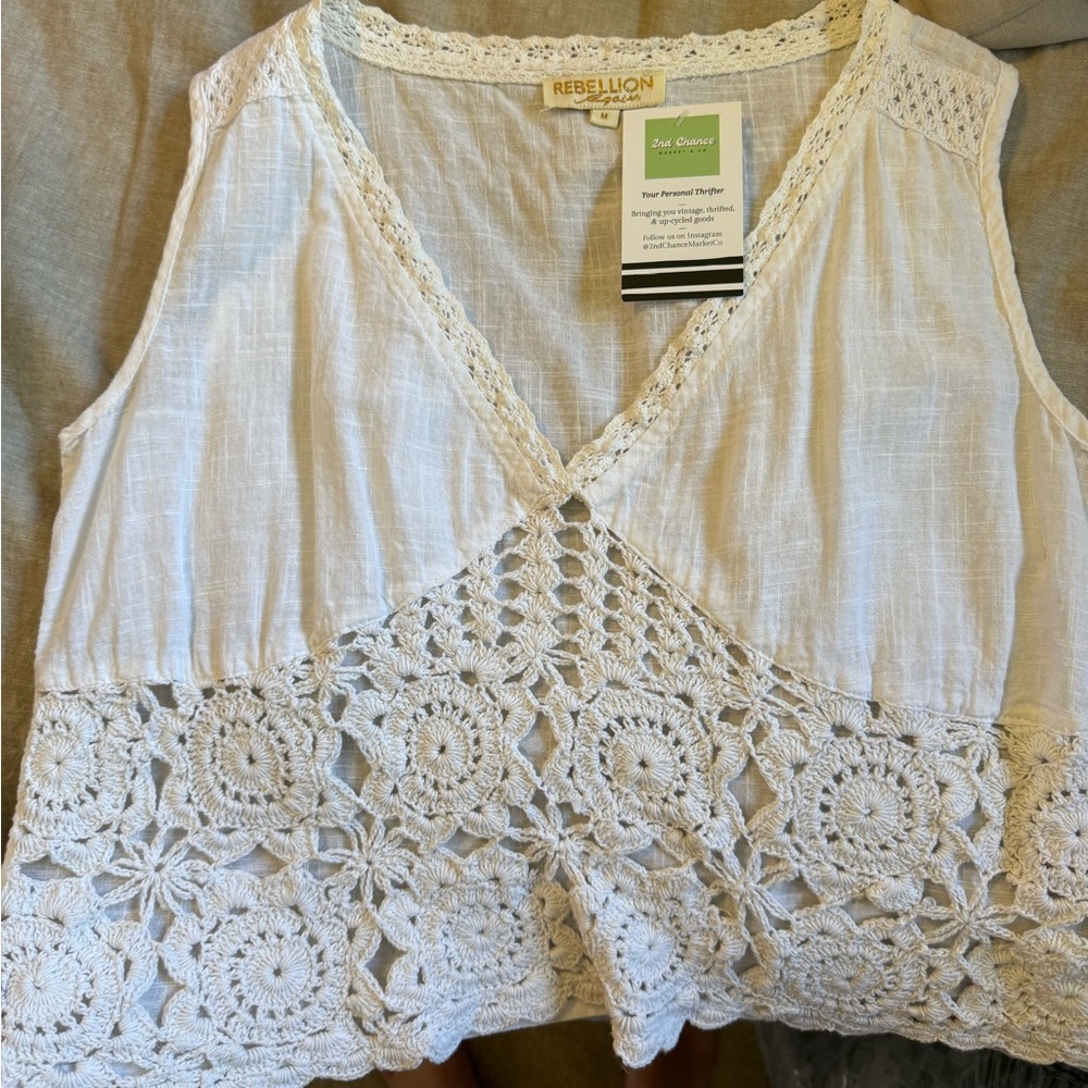 Vintage Crocheted Linen Top